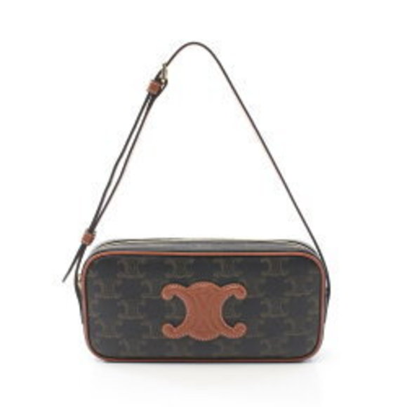 Celine Triomphe Shoulder Bag Leather Black Brown - Picture 1 of 7